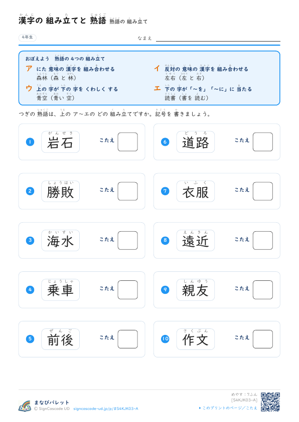 熟語の 4つの 組み立て（解説つき） プレビュー
