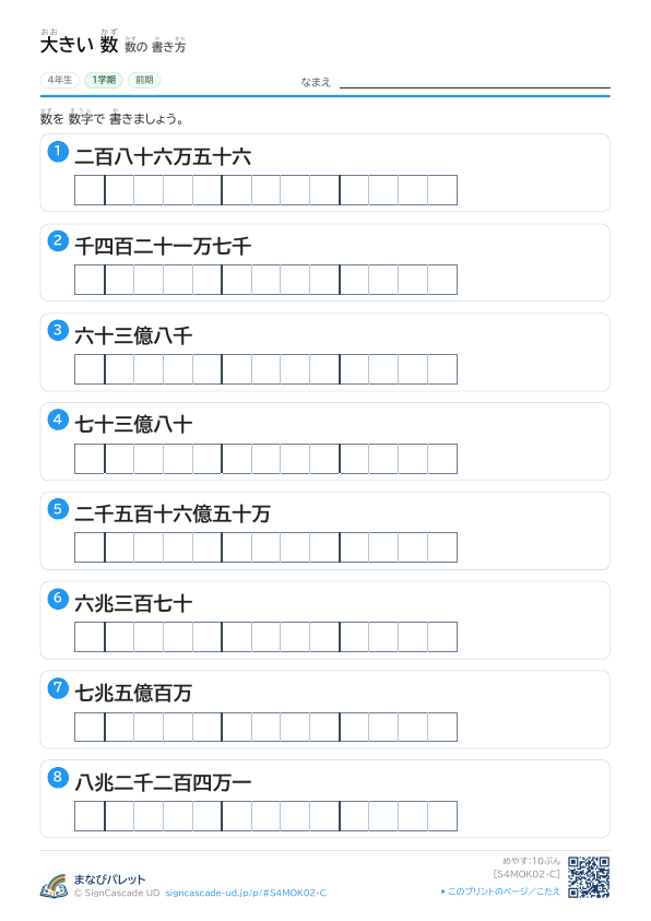 ② 数の 書き方 ③ プレビュー