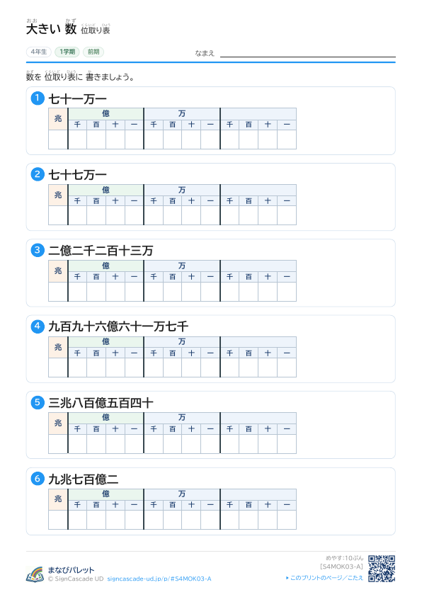 ③ 位取り表 ① プレビュー