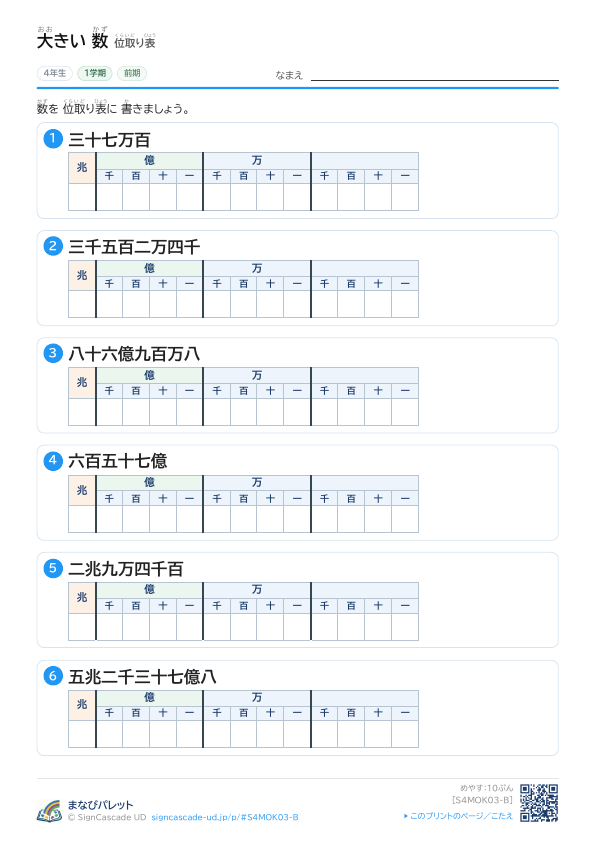 ③ 位取り表 ② プレビュー